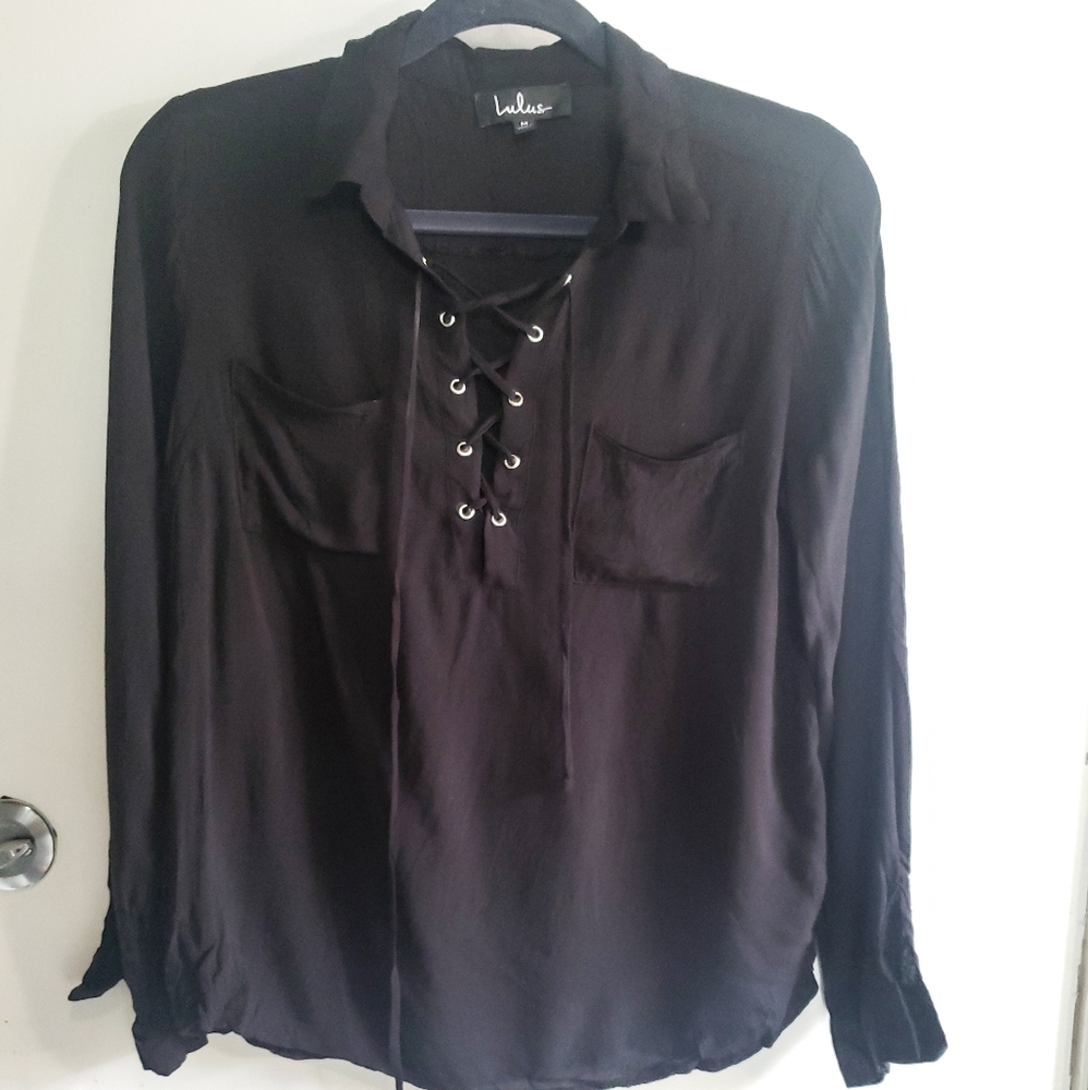 3/$20 Long sleeve black lace up top by Lulu's